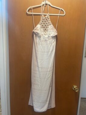 Halter Crochet Bodice Maxi Dress in Light Pink tie-dye
